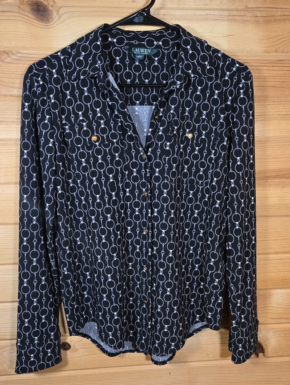 Lauren Ralph Lauren Button Up Long Sleeve AOP Horse Bit Equestrian Women's Small